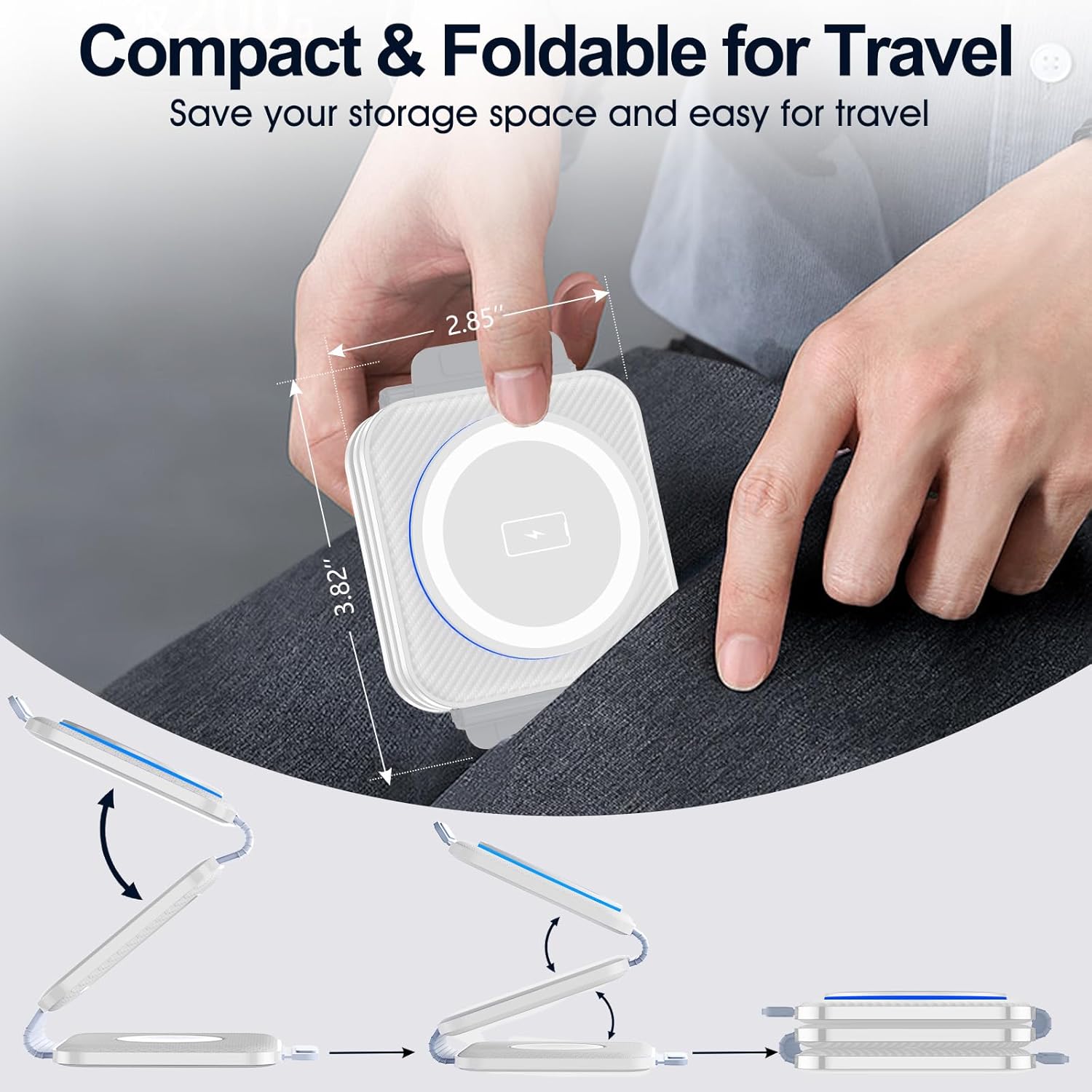 Foldable 3 in 1 Wireless Charger for Samsung Multiple Devices, Travel Wireless Charging Station/Stand for Galaxy S25 Ultra/S24/Z Fold Flip 6/5, Charger Dock Stand for Samsung Watch 8, Buds Pro3（White） - Image 5