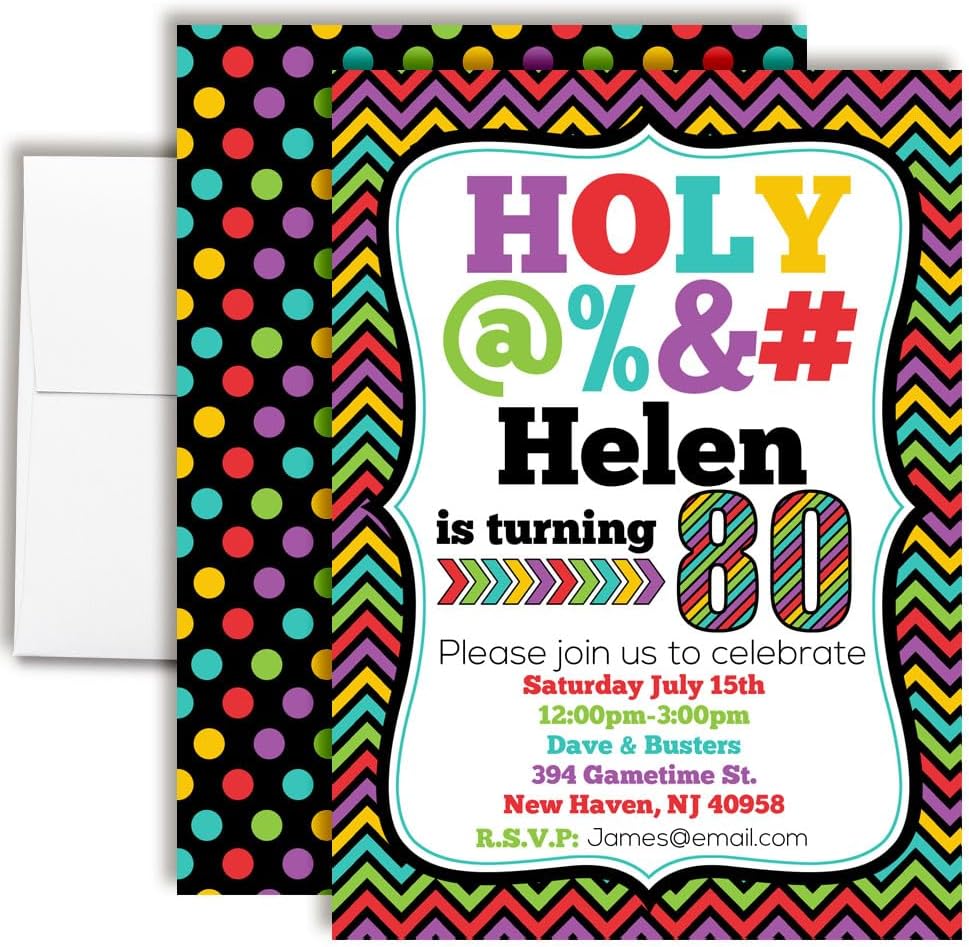 Custom Birthday Invitations 80th Birthday Invitation 50 5x7 Custom 80th Birthday Card Invitation With Envelopes - Unique 80th Birthday Party Invites Hilarious Holy &*$% Theme
