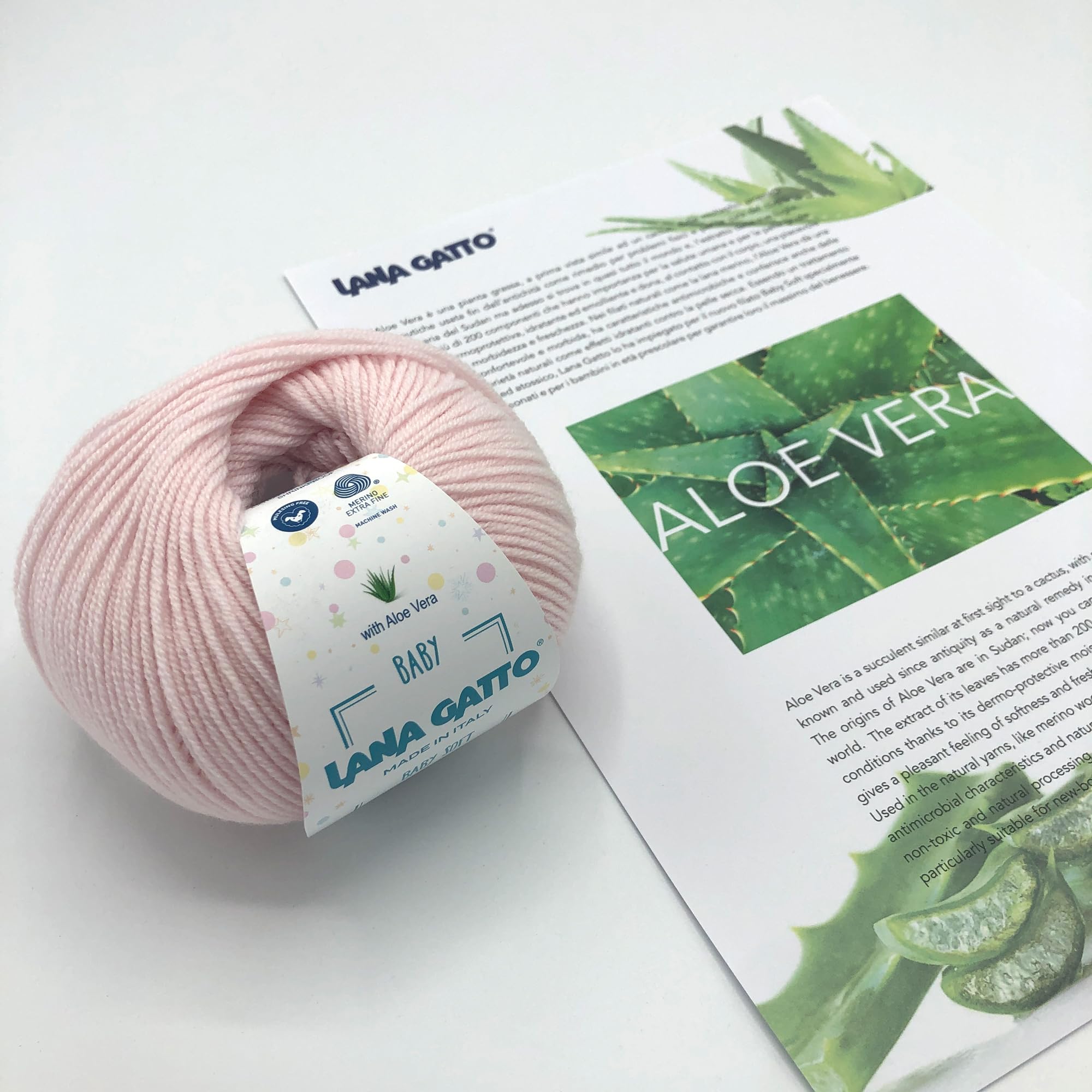 Gomitoli per lavoro a maglia e uncinetto, 100% Pura Lana Vergine Merino Extrafine by Lana Gatto. Linea Baby Soft bambini, neonati naturale con Aloe Vera, 500 g. 1700 mt, (Rosa - 13210, 10)