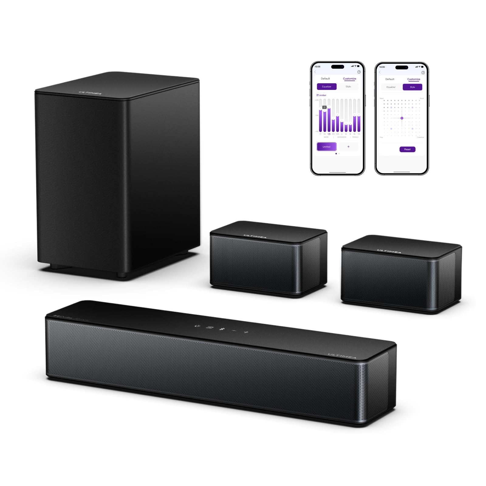 ULTIMEA 5.1 Sound Bar for TV with Dolby Atmos, Peak Power 410W, APP Control, Surround Sound System for TV with Subwoofer, Adjustable Surround and Bass, Home Theater Sound System, Poseidon D60