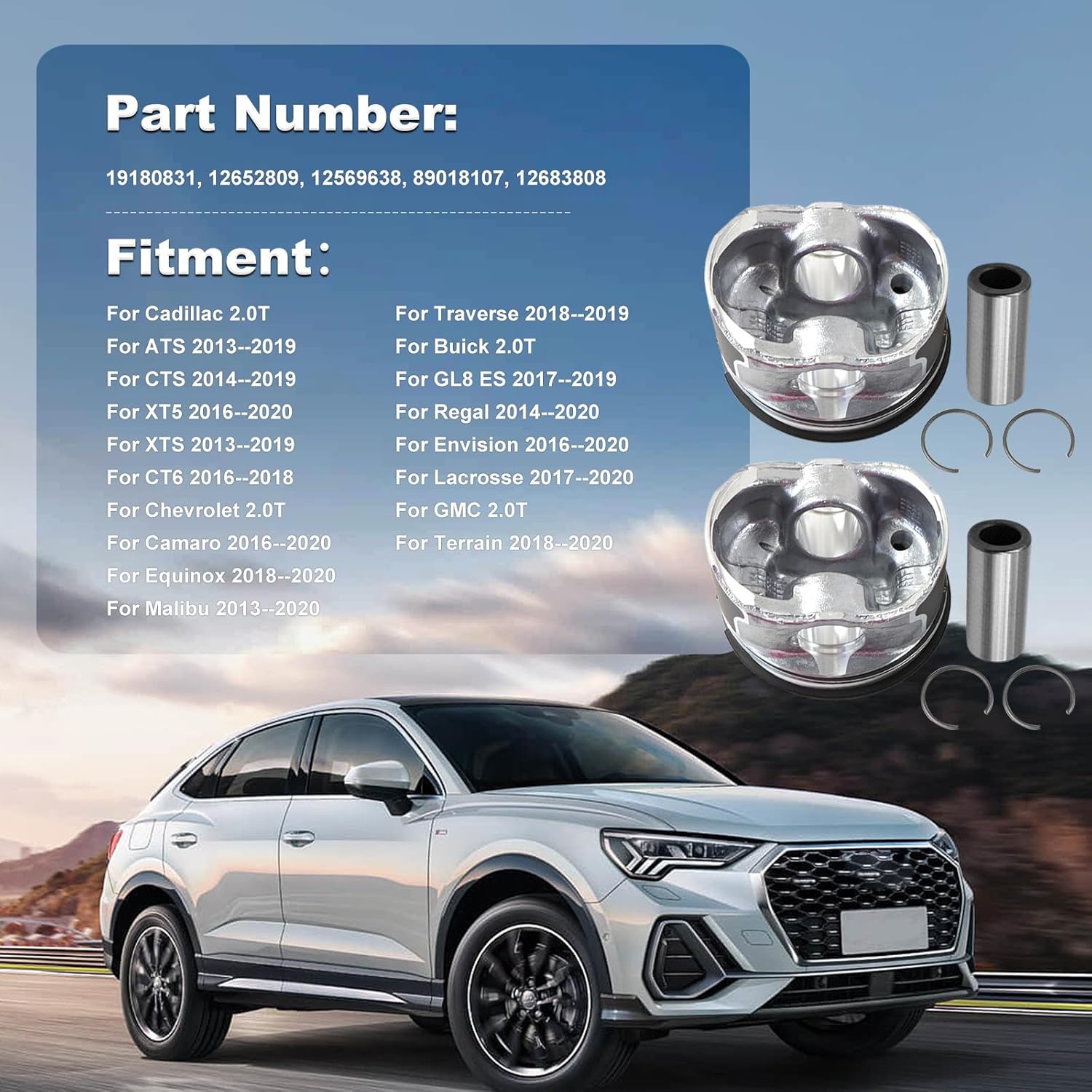 12652809 Piston Ring Kit 4Pcs Fit for Buick Envision for Cadillac XT5 ATS for Chevrolet Camaro Equinox for GMC Terrain 2020-2016 2.0T Engine Alloy Engine Piston & Pin Assembly