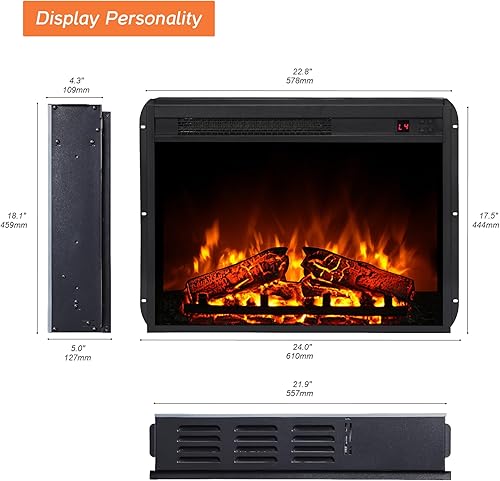 Miniatura 3 de Chimenea eléctrica de 23 pulgadas para soporte de TV, calentador de chimenea empotrado o montado de 1400 W con control remoto y calor, temporizador