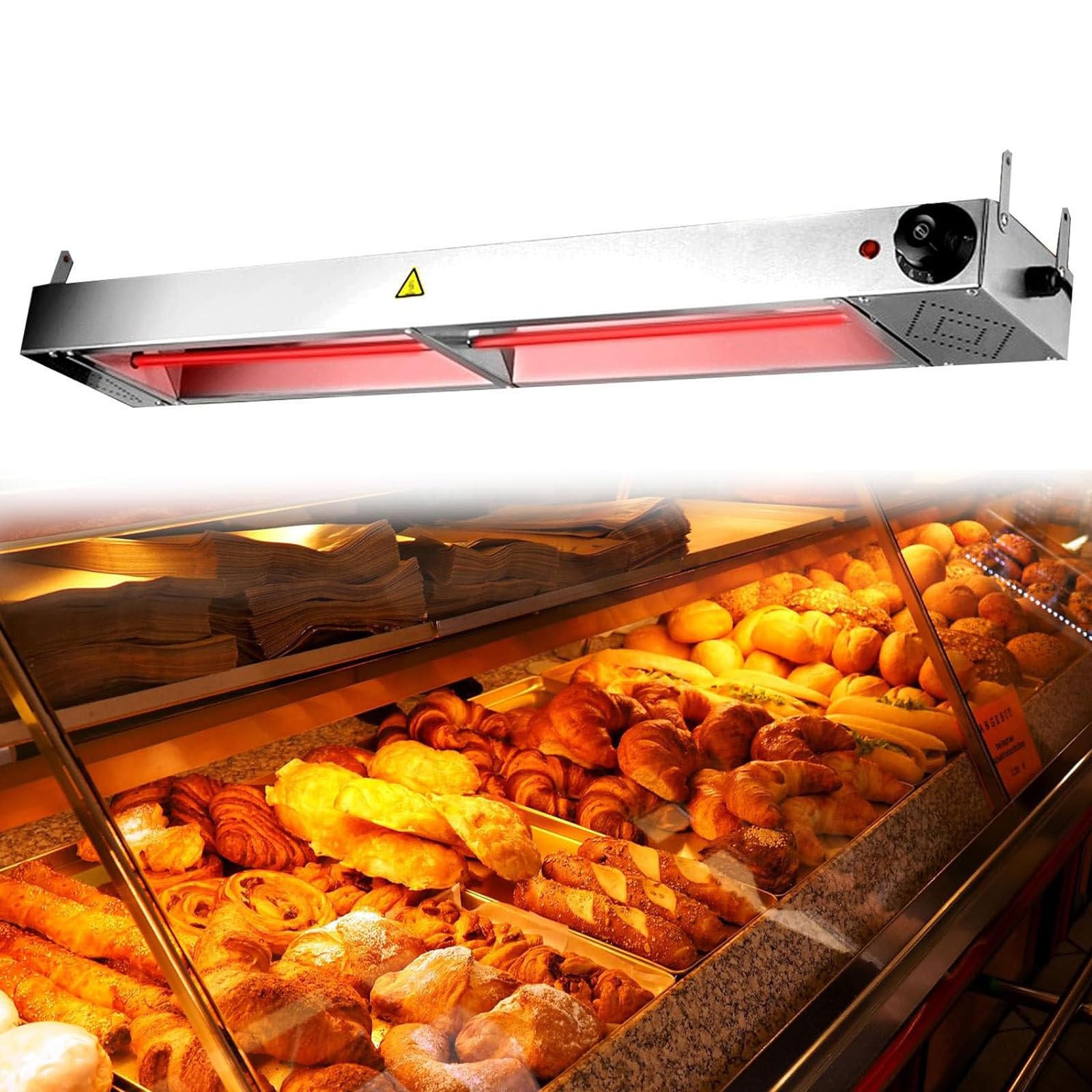 Calentador de Alimentos Comercial, lámpara Colgante para Calentar Alimentos para restaurantes de Cocina, Calentador de Platos eléctrico para Mantener los Alimentos Calientes,60x15x6.5CM