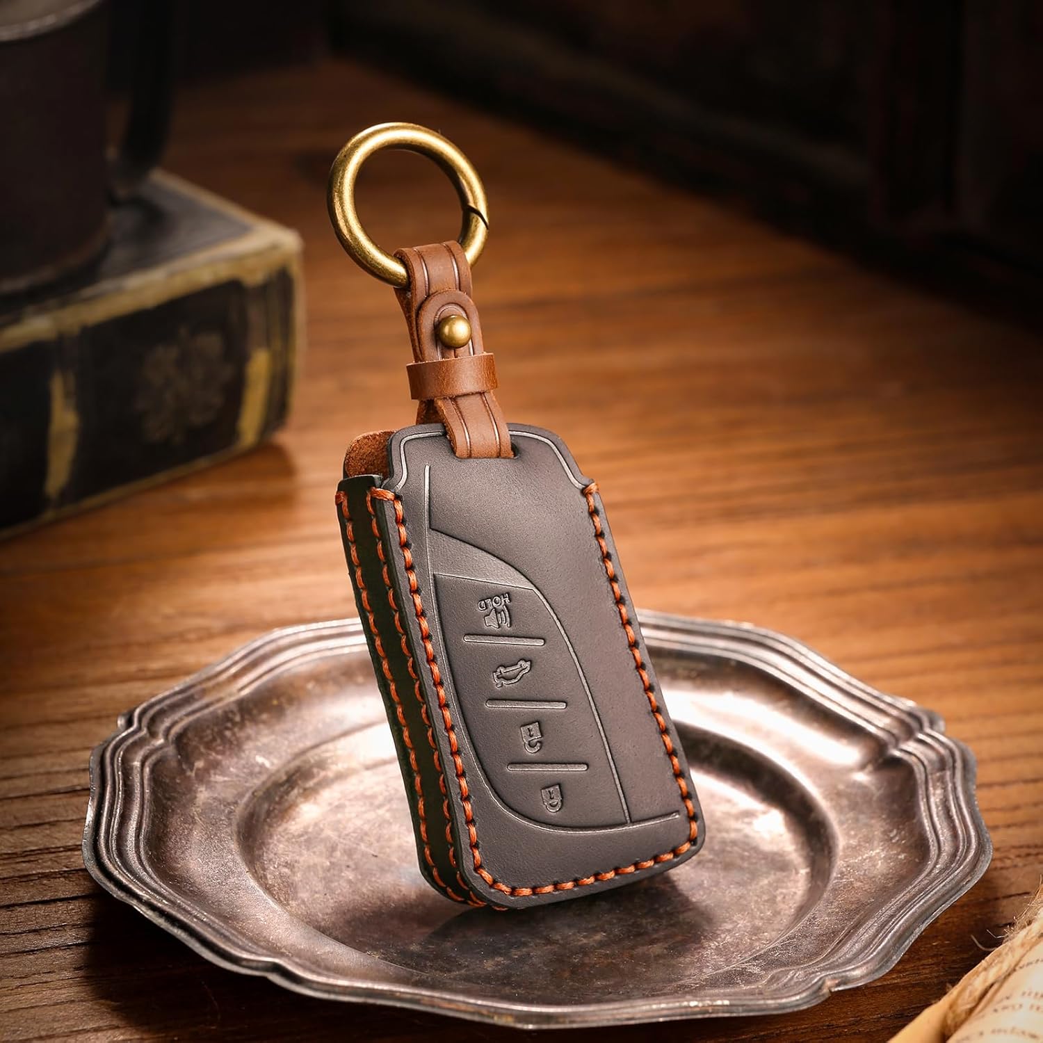 Vintage Leather Key Fob Cover for Lexus NX350 RX350 RX450h ES250 ES350 GX460 NX250 NX300h UX200 TX550 LX600 LS500 LC500 2019-2025 2026 (Blue) - Image 4