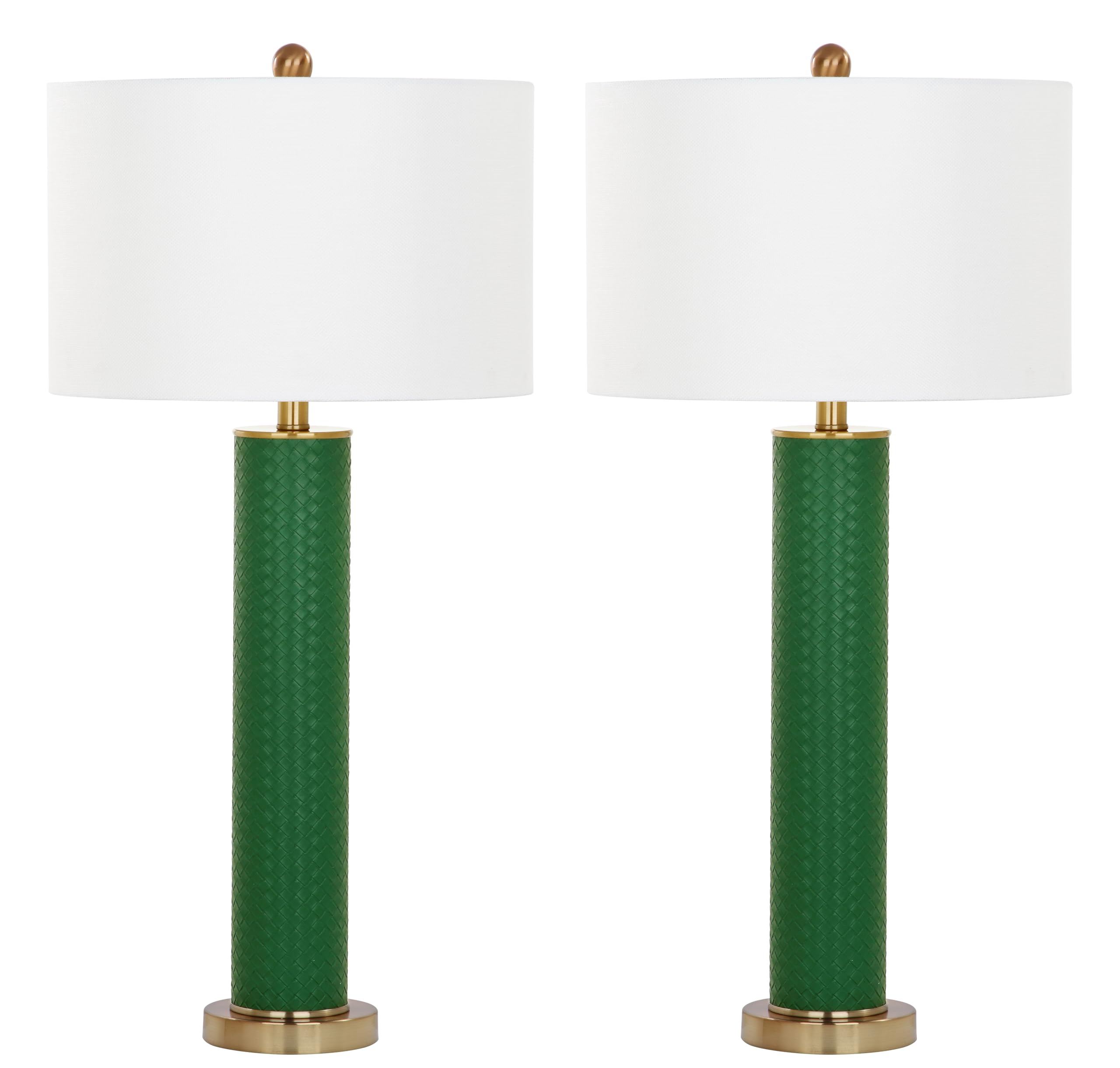 SAFAVIEH Lighting Collection – Set of 2 Ollie Modern Contemporary Dark Green Faux Woven Leather 32-Inch Table Lamps, LED Bulbs Included, Bedroom
