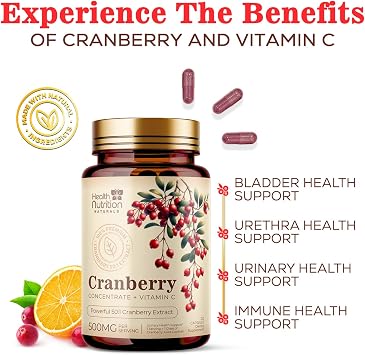 Cranberry Extract 500mg Per Serving - Cranberry Powder Supplement with Vitamins C - Urinary Tract Health Support, Cran Berry Fruit, Sugar Free Formula, Bottled in USA - 120 Capsules