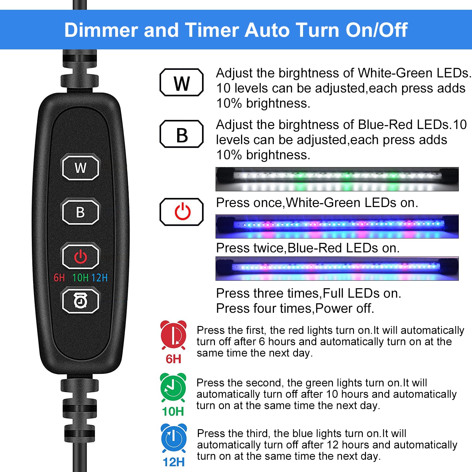 Naroote LED Aquarium Light, 3 Adjustable Levels Color of