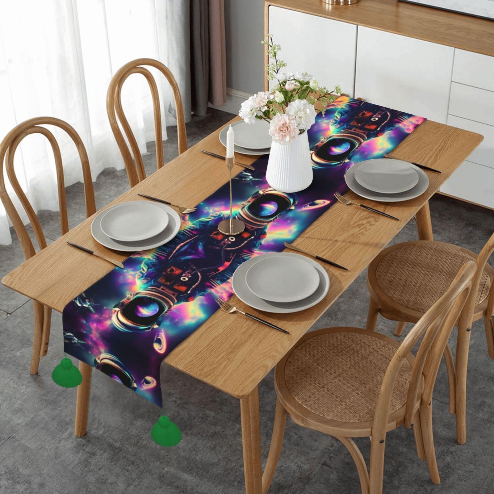 Chemin de table de salle à manger rustique décoratif long pour cuisine motif espace trippy