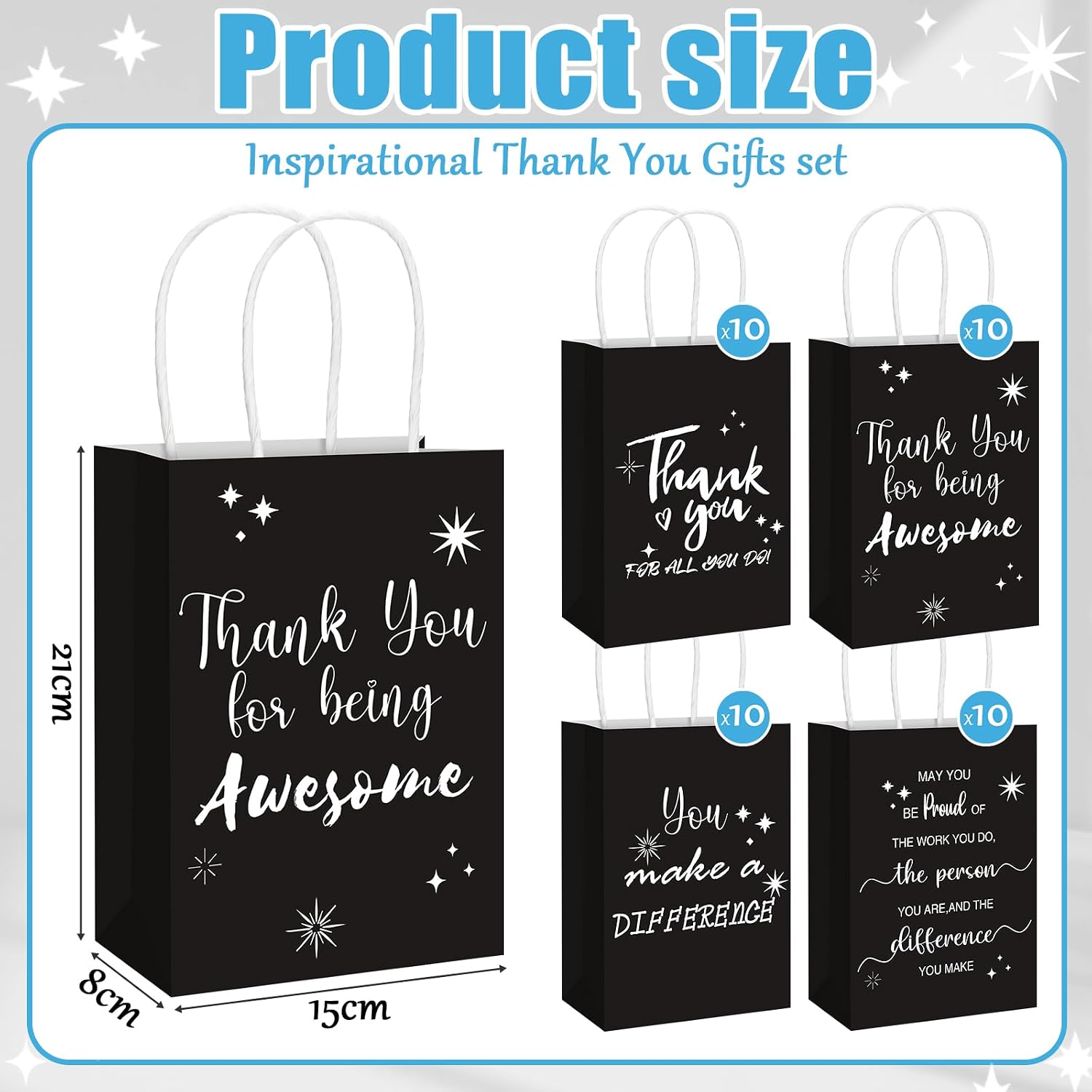 Gueevin 40 Pcs Employee Appreciation Gifts Bulk Thank You Bags CNA Gift Bags Bulk Paper Snack for Staff Teacher Team End of The Year Staff(Appreciation,Black White)