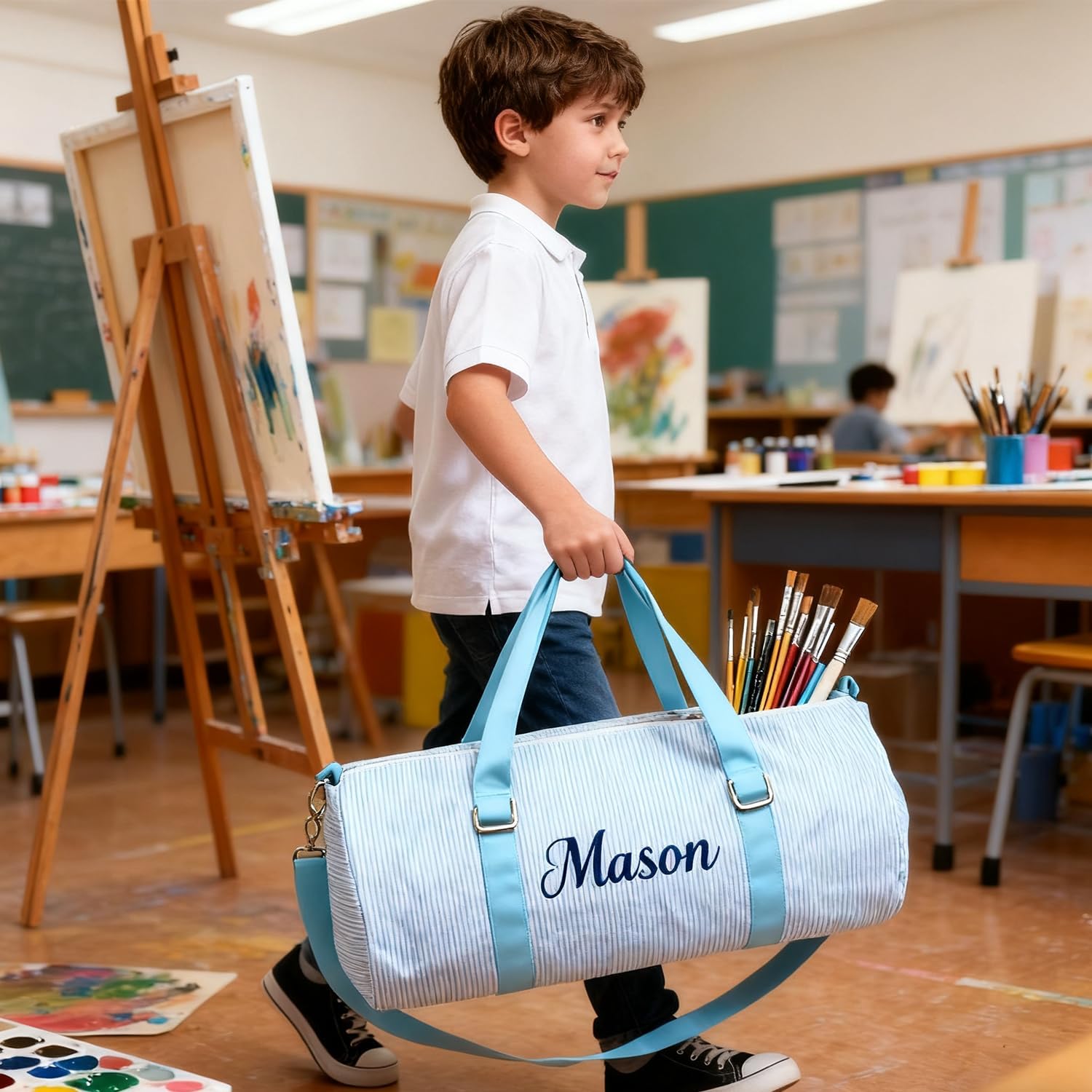 Personalized Toddler Dance Bag with Name for Girls&Boys,Seersucker Embroidered Duffel Bag,18 Inch,Multi-Functional Travel & Dance Bag with Handles for Little Girls Ballet,Weekend Travel, Gym,Camping - Image 7