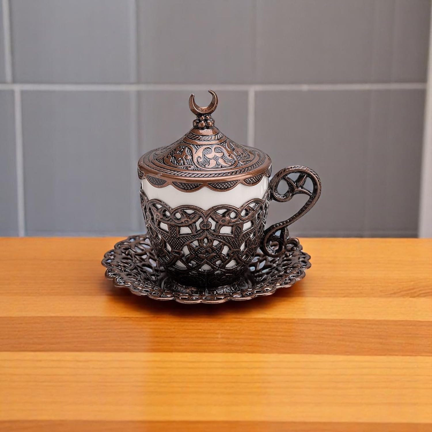 Alisveristime (1 Pc Turkish Coffee Cup - Traditional Design with Crescent Motif, Porcelain Cup and Saucer for Turkish, Greek, Arabic Coffee and Espresso (Gelincik) (Copper) - Image 9