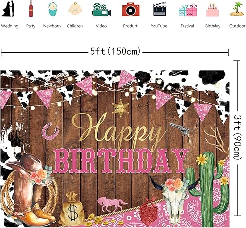 Miniatura 10 de Fondo de vaquera para fiesta de cumpleaños, vaquera occidental, feliz cumpleaños, fotografía de fondo blanco y negro, estampado de vaca rosa, granja