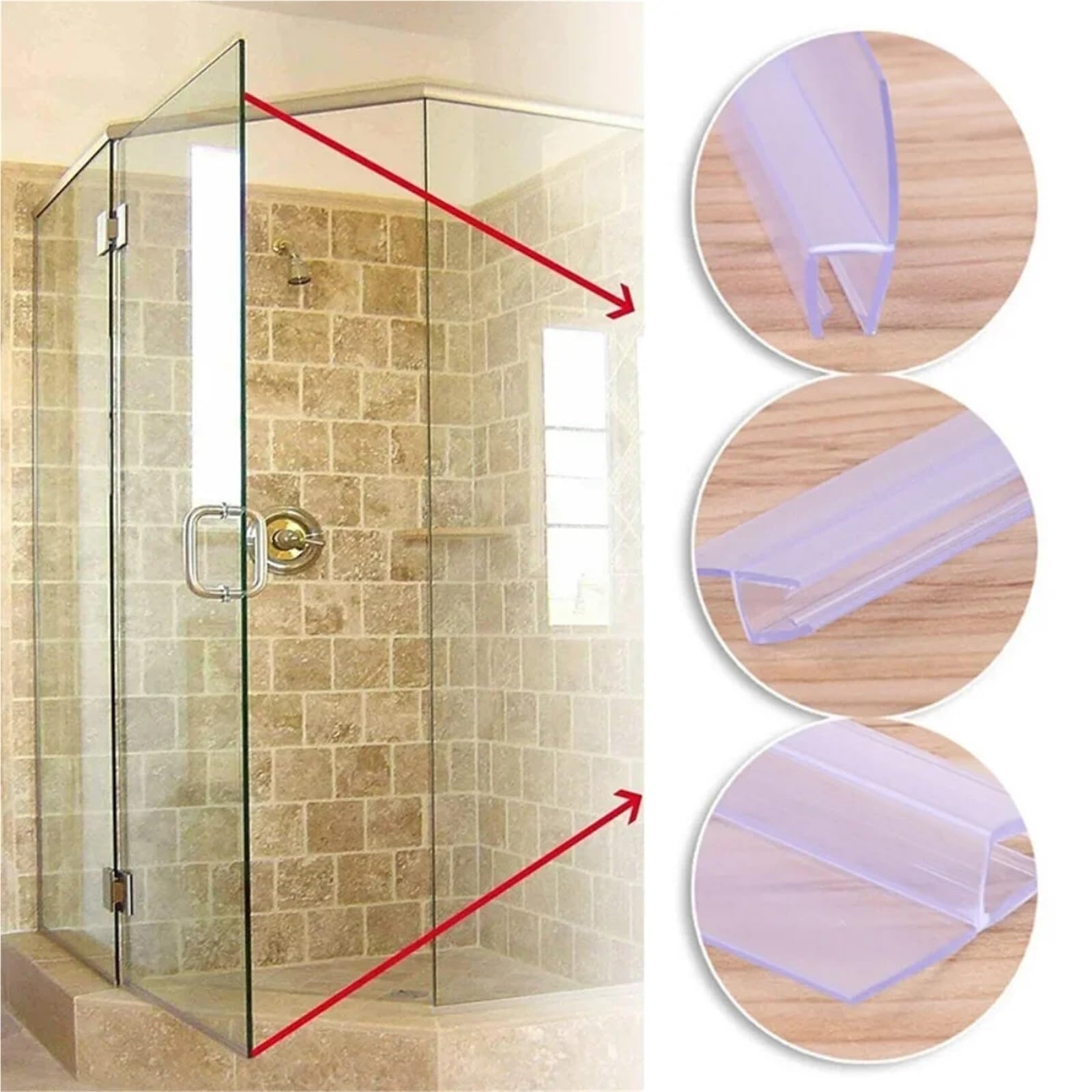 Tira de sellado silicona for puerta ducha 3,0 m, balcón, ventana, baño, mampara, tira for recinto para Puertas de Cristal(10mm)