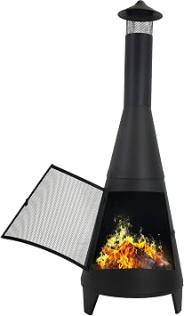 Sunnydaze 70" Large Chiminea Outdoor Fireplace, Wood Burning, Metal, Black
