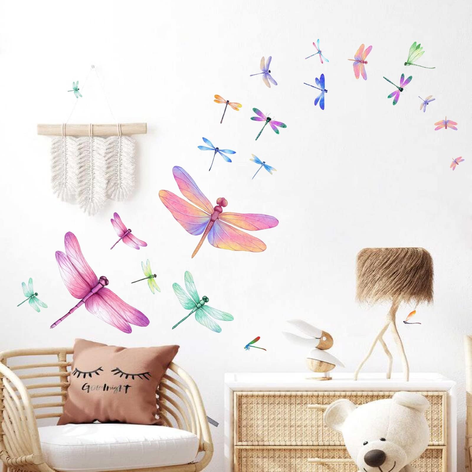 56 PCS Dragonfly Wall Decals Peel and Stick, Gold Purple