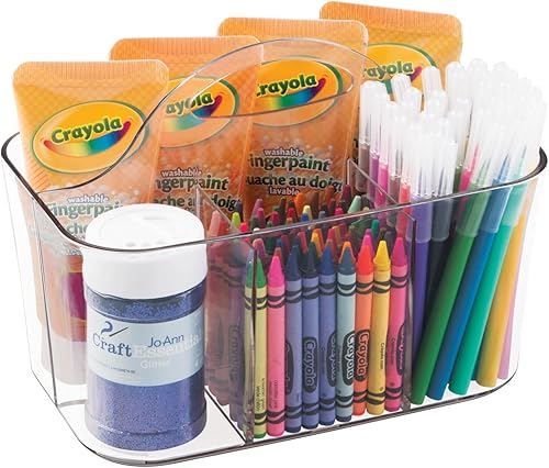 Miniatura 1 de mDesign Organizador portátil de plástico para manualidades, cesta dividida con asa para manualidades, costura, suministros de arte, capacidad para