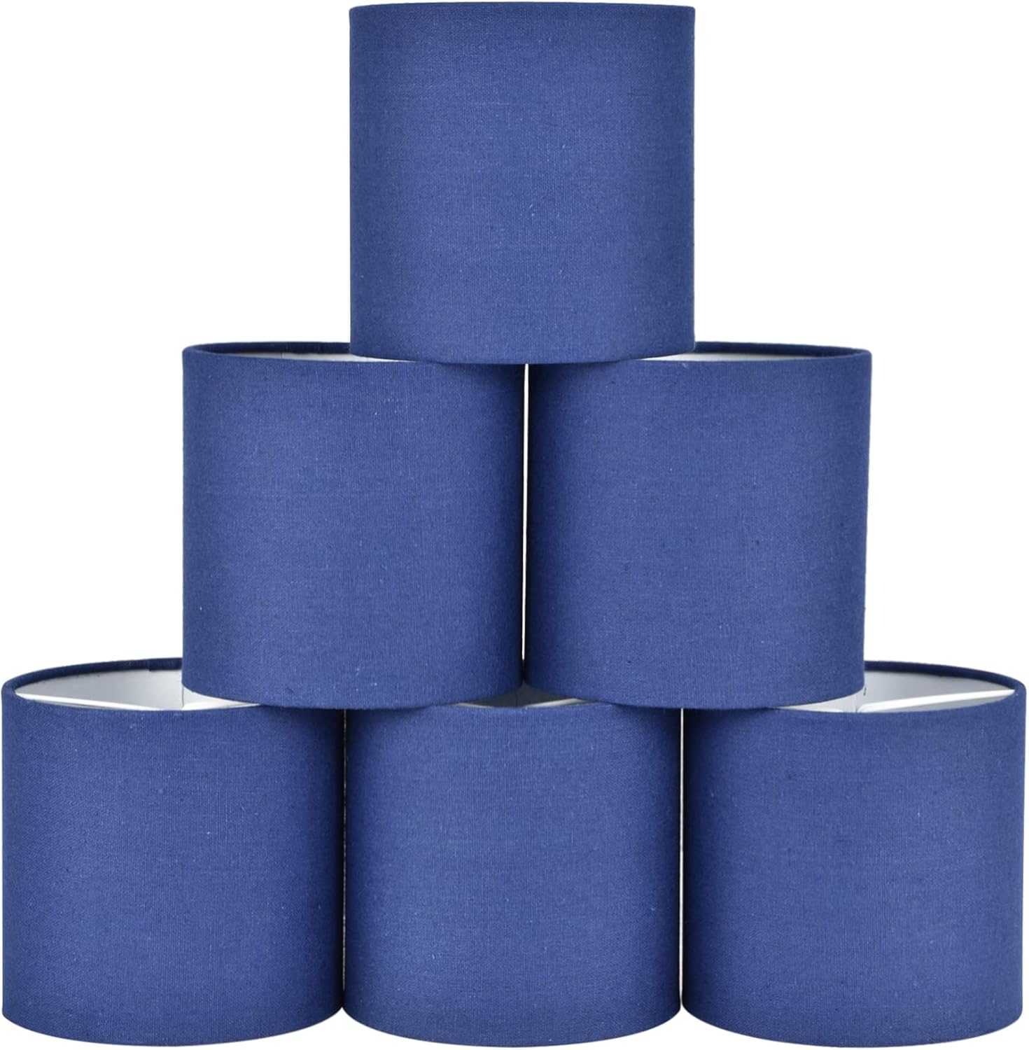 lampwell memo clip-on chandelier fabric lamp shades,set of 6,small drum,5.2"×5.2"×h5.2",linen, handmade,modern trendy decorative,only for candle bulb,navy blue