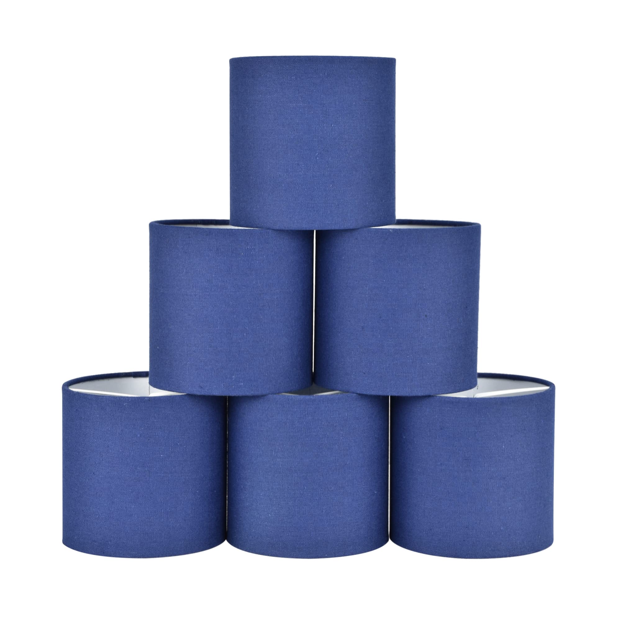 LAMPWELL MEMO Clip-on Chandelier Fabric Lamp Shades,Set of 6,Small Drum,5.2"×5.2"×H5.2",Linen, Handmade,Modern Trendy Decorative,ONLY FOR CANDLE BULB,Navy Blue
