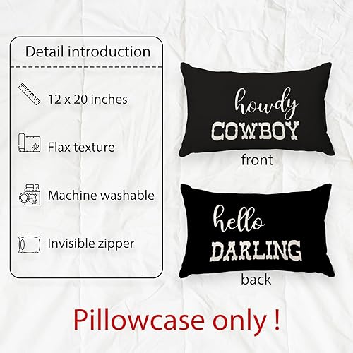 Miniatura 3 de PUHEI Hello Darling Howdy Cowboy Western - Juego de 2 fundas de almohada divertidas para parejas, 12 x 20 pulgadas, decoración del hogar, sofá y