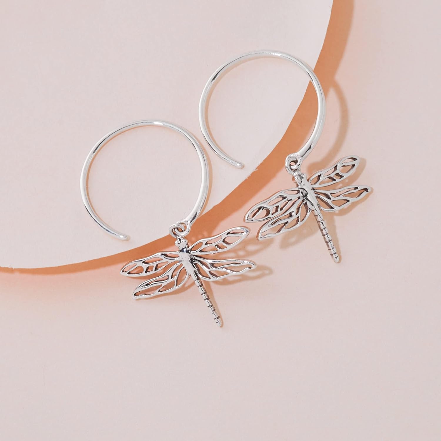 Boma Jewelry Sterling Silver Dragonfly Pull Through Hoop Earrings - Image 3