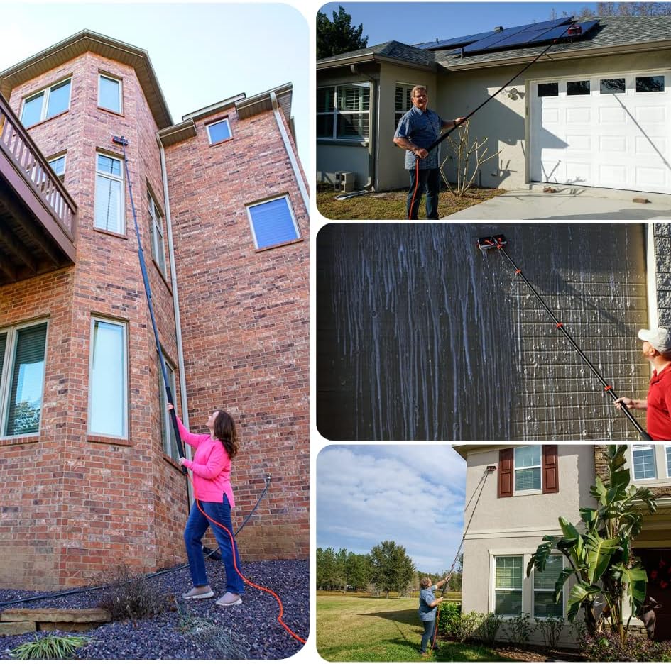 Starlyf Telescopic Hydrocleaner in use for window and solar panel cleaning