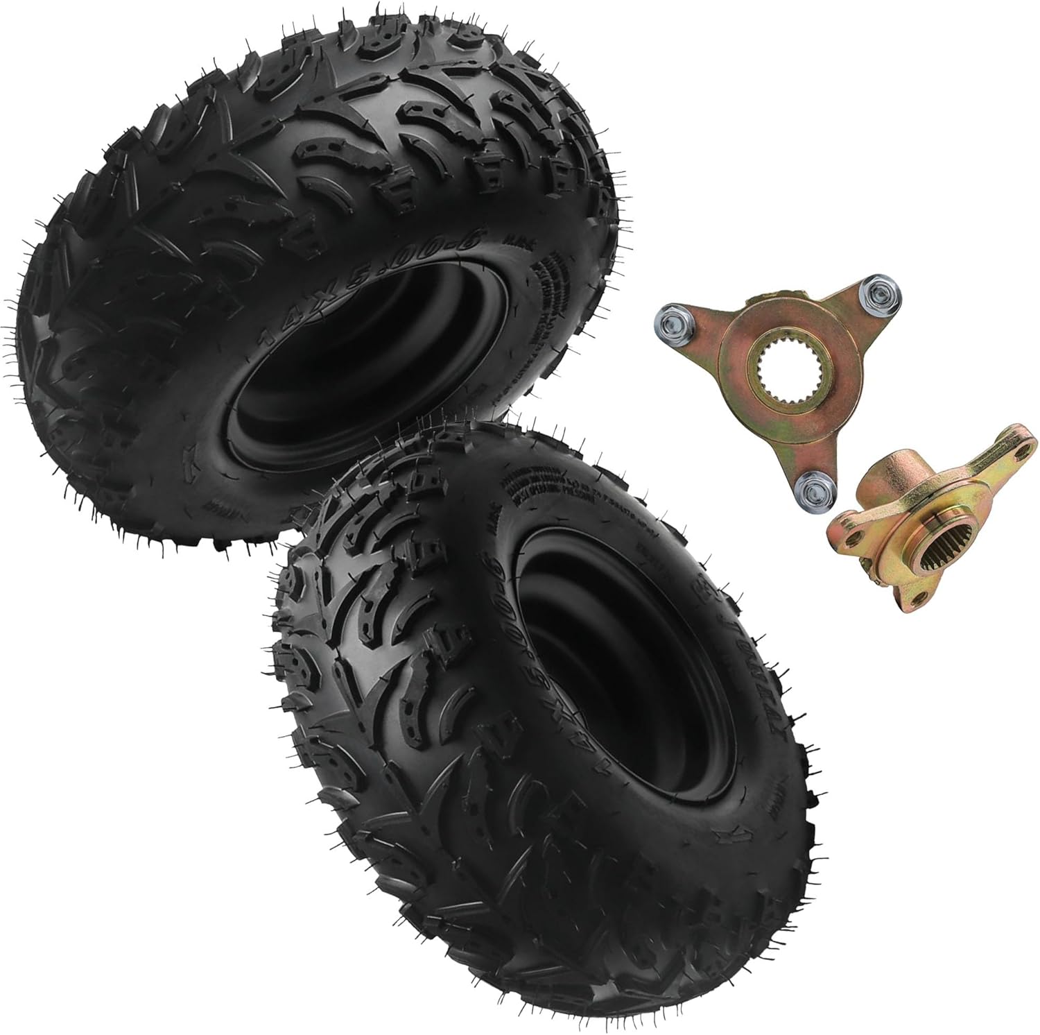 14x5.00-6 Tubeless Tire & Rim Assembly with Rear Axle Hub (23T) – 6-Inch 3-Lug, 2-Ply, Maintenance-Free, for Go-Kart, ATV, Mini Bike, Quad, Buggy, Golf Cart – Set of 2