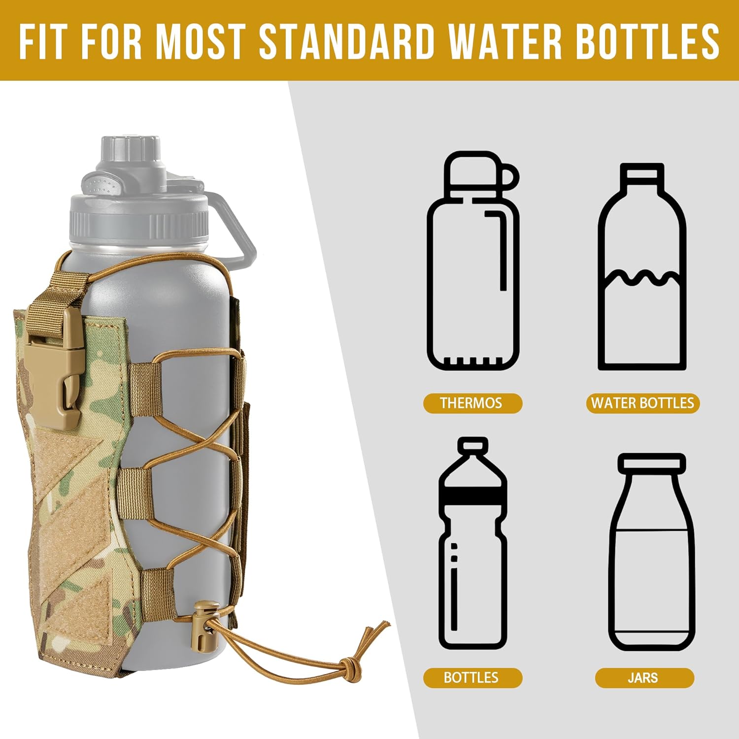 OneTigris MOLLE Water Bottle Holder - Adjustable 18-32oz Bottle Pouch, 500D Nylon Tactical Bottle Holster for Hiking, Travel & Outdoor