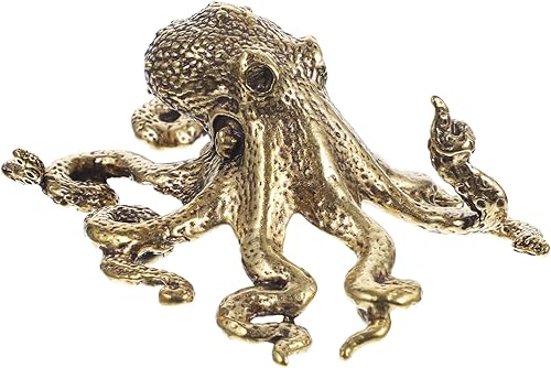 Miniatura 6 de HOMSFOU 5pcs ornamentos pulpo estatuas coleccionables de bronce estatuas pulpo ornamento negro decoración del hogar antiguo cobre figuras animales