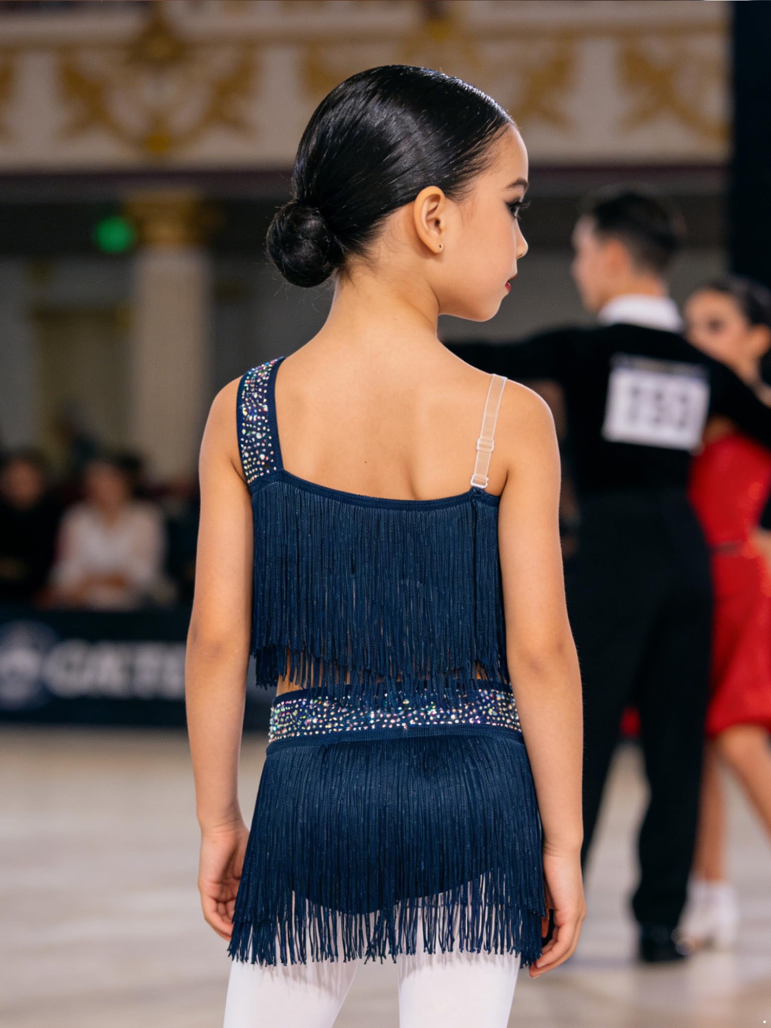 Mädchen Glitzernde Quasten Ärmelloses Latein Tanzkleid Rock Mädchen Latein Kleid Fransen Glitzer Fransen Kleid Standard Tanzkleid
