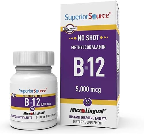 Superior Source No Shot Metilcobalamina B-12 5000 mcg – Vitamina B-12 para apoyar la producción de energía, la salud del cerebro y el bienestar
