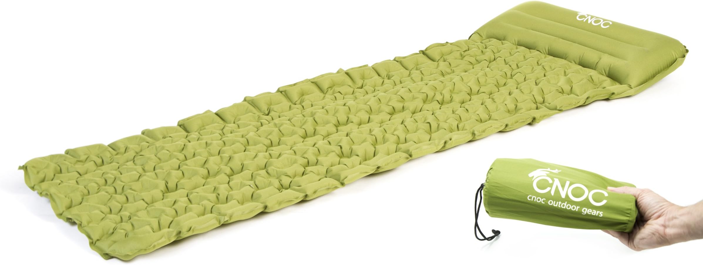 CNOC Ultralight Sleeping Mat Camping Inflatable Sleeping Pad with Attached Inflatable Pillow - Compact and Moistureproof - for Hiking, Backpacking, Hammock,Tent