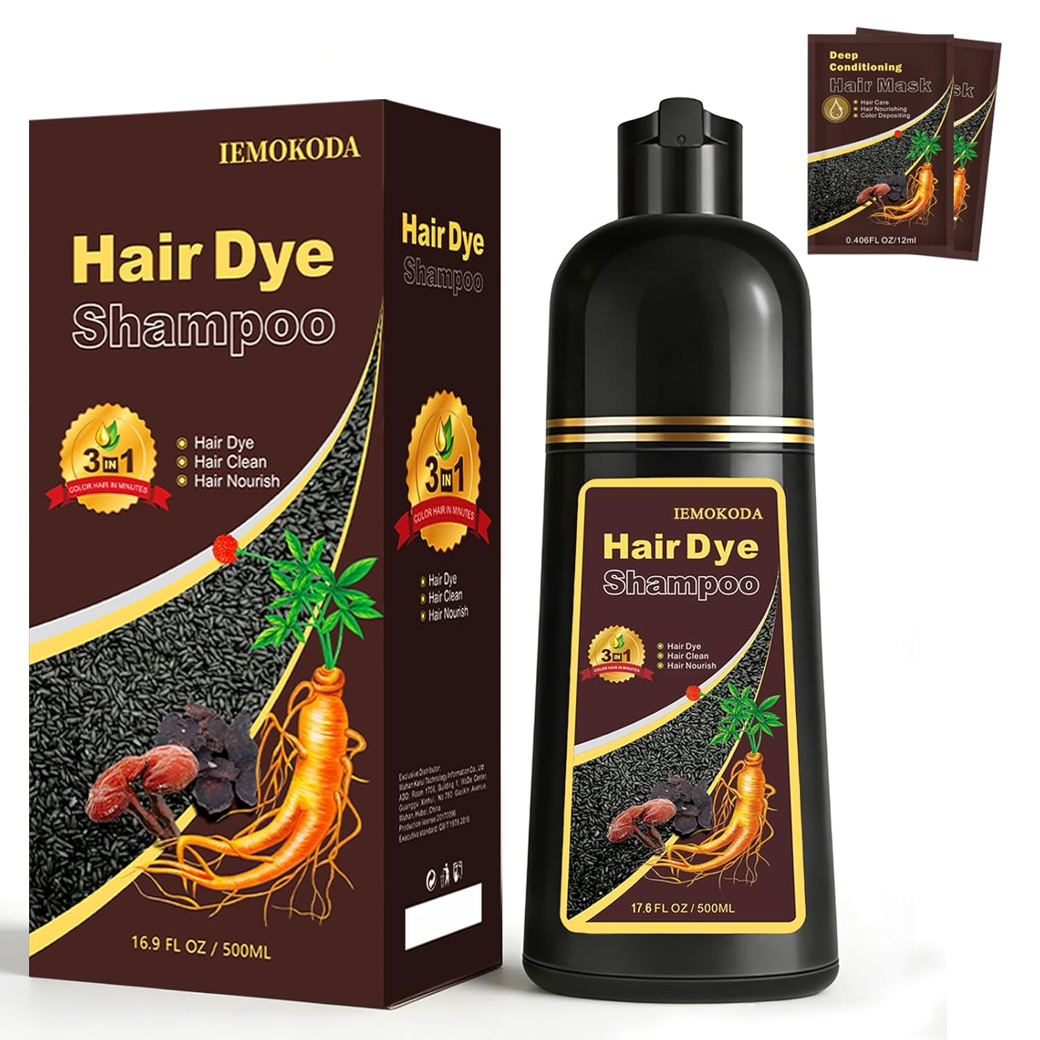 Chestnut Brown Hair Dye Shampoo for Women & Men - 3-in-1 Coloring, Conditioning & Gray Coverage, Instant Color Shampoo Hair Dye, Gentle Covers Gray Hair in Minutes, Color Treated Hair, 16.9 Fl Oz