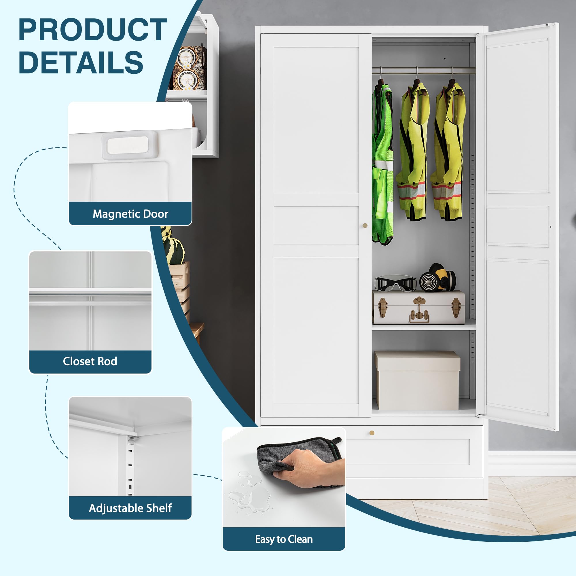 Amazon.com: MIIIKO Wardrobe Closet with Drawer, 2 Doors