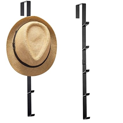 Black Metal Oer-the-Door Coat, Hat & Purse Rack with 5 Hooks, Set of 2