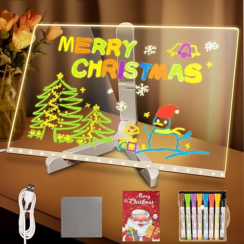 Led Drawing Board,12"x8" LED Note Board, with Stand,Equipped with Upgraded 8 Colorful Magnetic Dry-Erase Markers (with Eraser Caps), Easy to Clean – The top Choice for led Drawing Board for Kids
