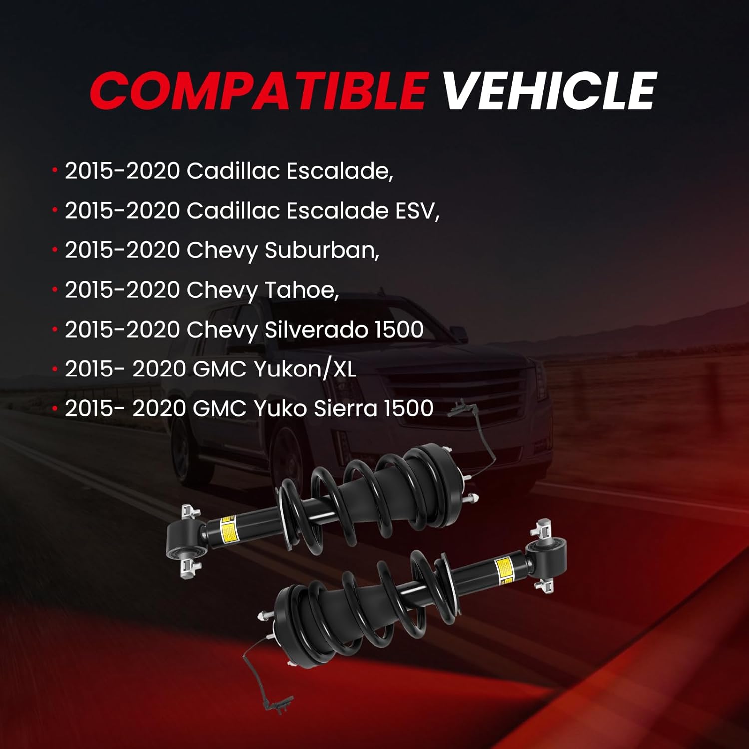 2PCS Pair Front w/Magnetic Strut Shock Assembly Fit for 2015-2020 Cadillac Escalade, Fit for Chevy Tahoe Suburban Silverado, Fit for GMC Sierra 1500 Yukon XL Replace 84176631 84977478 2015-2020 Front Shock Assembly black