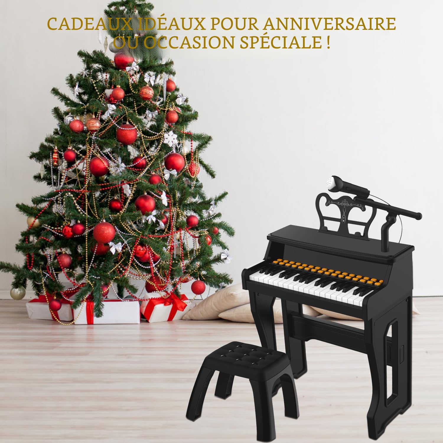 Piano Jouet Éducatif – Clavier Enfant 28x23x27 Cm – Micro Intégré, Enregistrement – ABS/silicone – Dès 3 Ans – Cadeau Noël