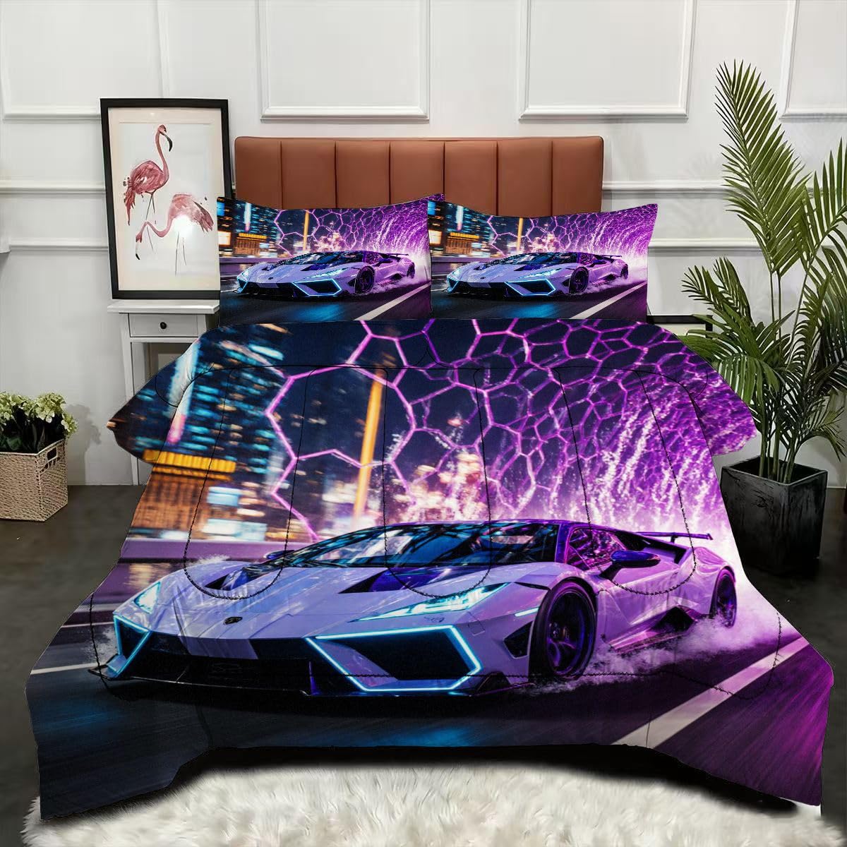 Couette lit deux personnes voiture de sport pour chambre d'ado