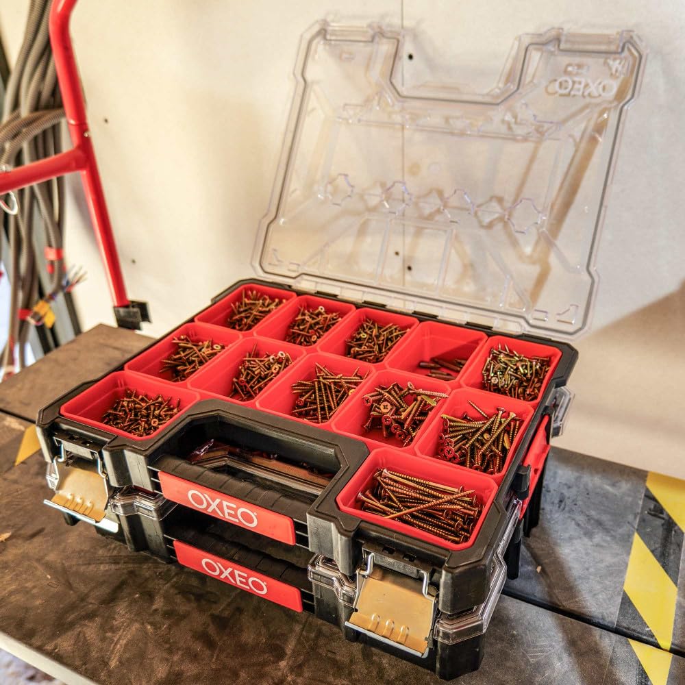 Lot de 2 Mallettes organiseur superposées - 2x12 Compartiments Amovibles - résistant aux chocs - 2 profondeurs