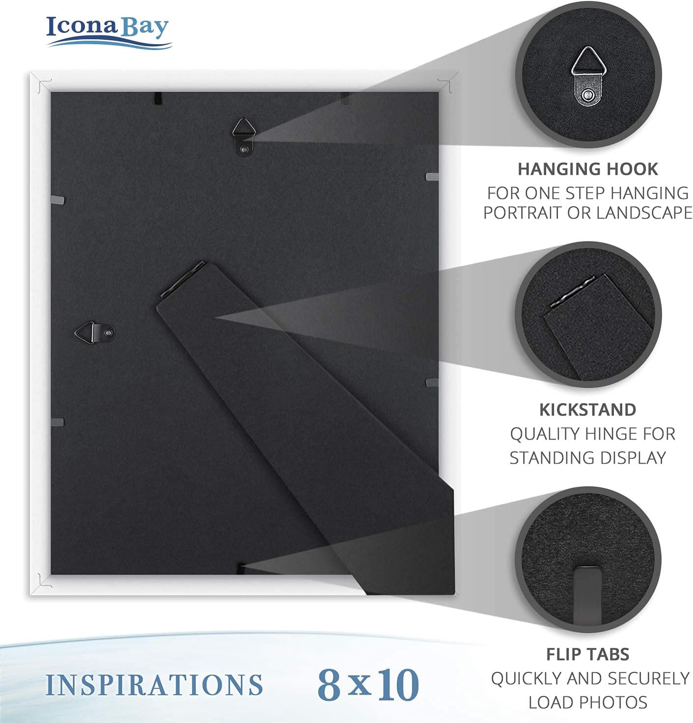 Icona Bay Combination White Picture Frames Set - 10 PC (Five 4x6, Three 5x7, Two 8x10), Inspirations Collection Multi-Pack for Contemporary Wall Gallery