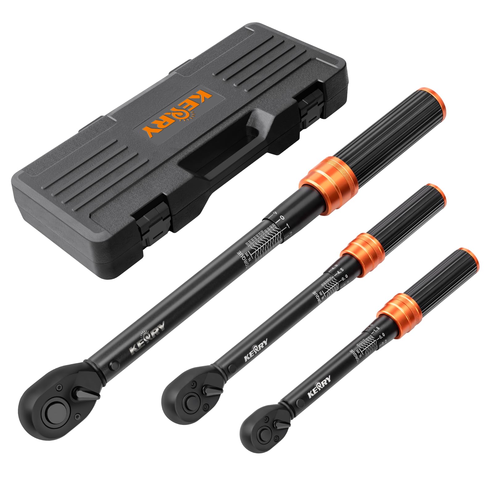 Kerry Juego de llaves dinamométricas de 1/4" y 3/8" y 1/2", 5-25 Nm, 5-60 Nm, 20-230 Nm, ± 3% de precisión de error con 72 dientes, cabezal de carraca reversible para bicicleta, motocicleta