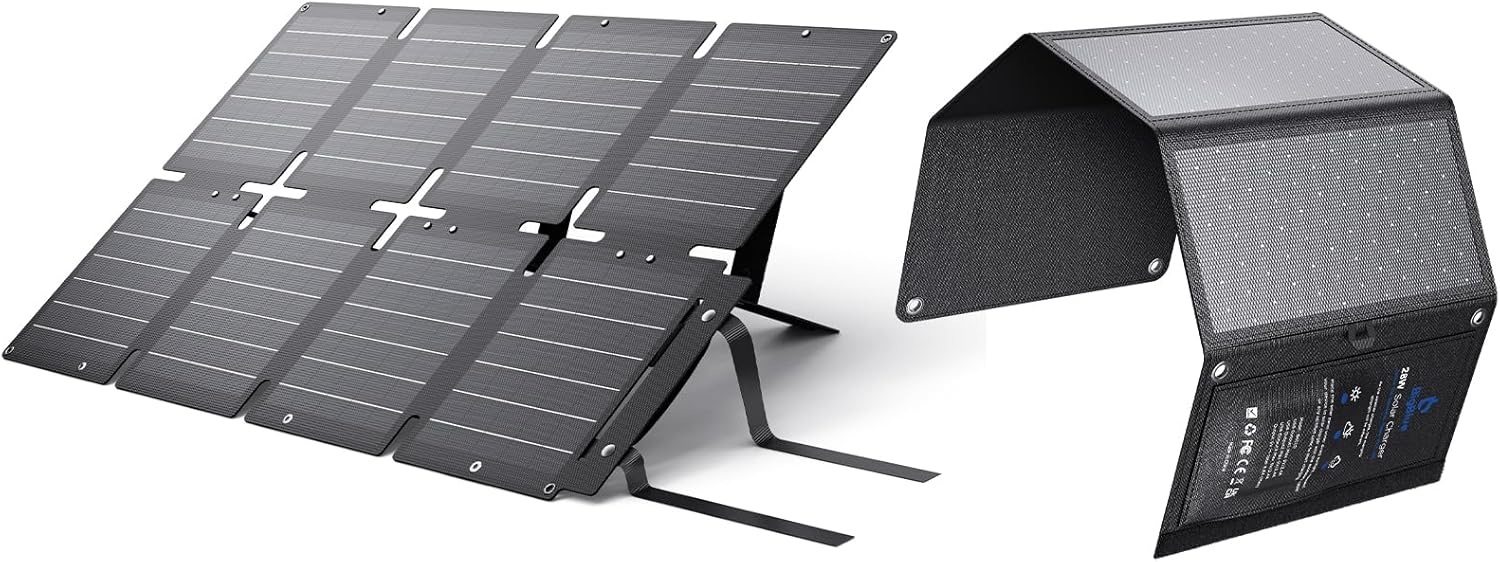 BigBlue 60W Portable Compact Solar Panel with PD 45W USB-C and BigBlue 3 USB Ports 28W Solar Charger(5V/4.8A Max),