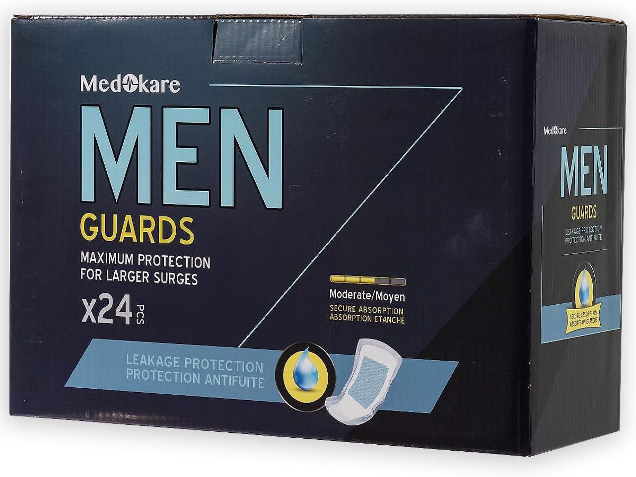 Medokare Incontinence Mens Shields Pads - 24pack, Ultra Dry 450ml Absorbency Men Pads for Leakage, Mens Sanitary Pads Liners Guards, Individually Wrapped Discreet Cup Male Bladder Control Pads