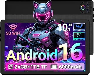 Gleeso Tablet Android 16 Tablet 10 Inch, 24GB RAM 1TB Expandable, 6000mAh Battery, Widevine L1, Face Unlock, WiFi 6, Bluetooth 5.4, Dual Cameras Tablet for Work & Entertainment