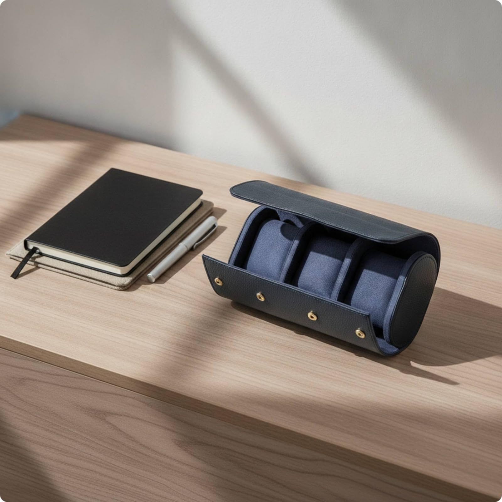 Custodia Orologi Astuccio Portaorologi Scatola Rotolo Organizer con Tre Scomparti Interni Imbottiti Esterno in Pelle PU E Interno Vellutato Chiusura, Nero