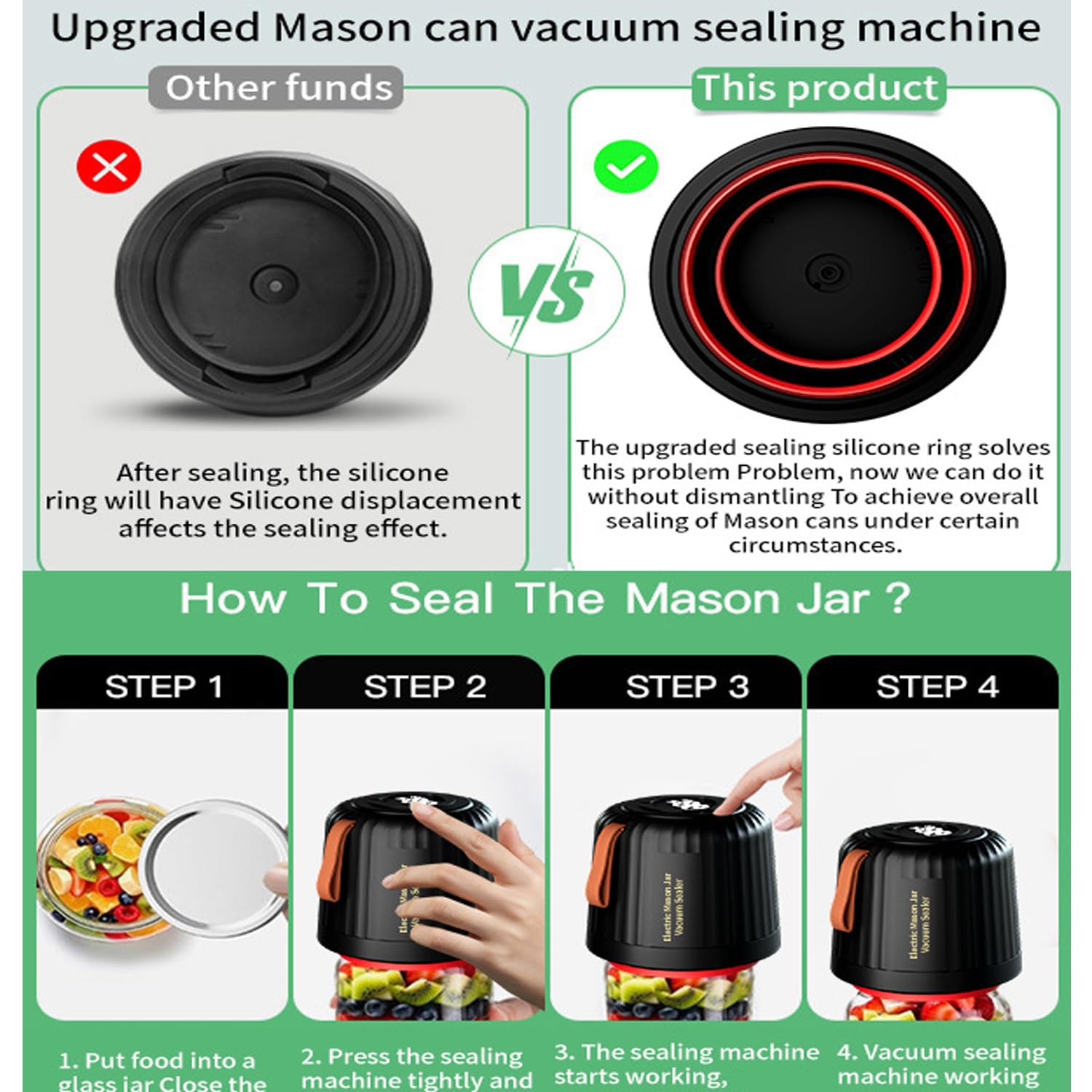 Macchina per Sottovuoto per Alimenti, Macchina per Sottovuoto Ad Aspirazione Forte Da 60 Kpa, Display A Led, Capacità Della Pompa Dell'aria 500 Cc, Rumore <60 Db, Macchina per Sottovuoto A Batteria