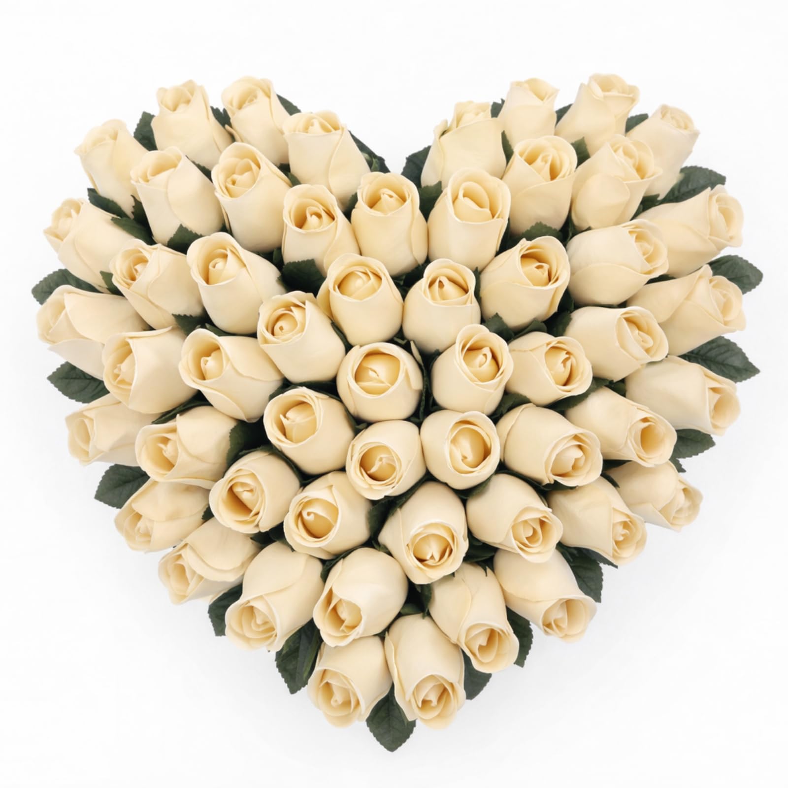 50 Pcs Valentines Wooden Rose Flowers Bulk Realistic Ivory White Wood Flower Bouquet Crafts Wooden Cream Roses for Valentine's Day, Birthday, Wedding, Anniversaries, Mother's Day