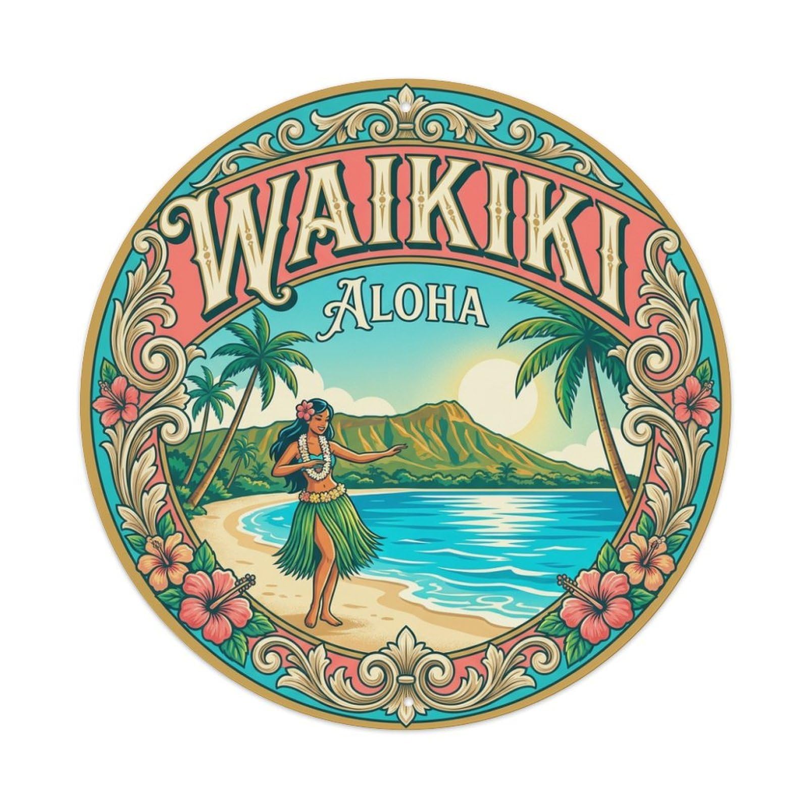 Vintage Travel Waikiki Hawaii Inspiration Metal Tin Sign