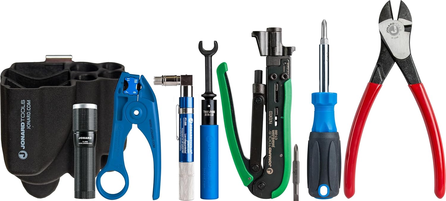 Jonard Tools TK-83 COAX Cable Network Kit - 8 Piece Kit With Coaxial Cable Stripper For RG59 RG6 RG7 RG11, CATV Tools and F Connector Compression Tool