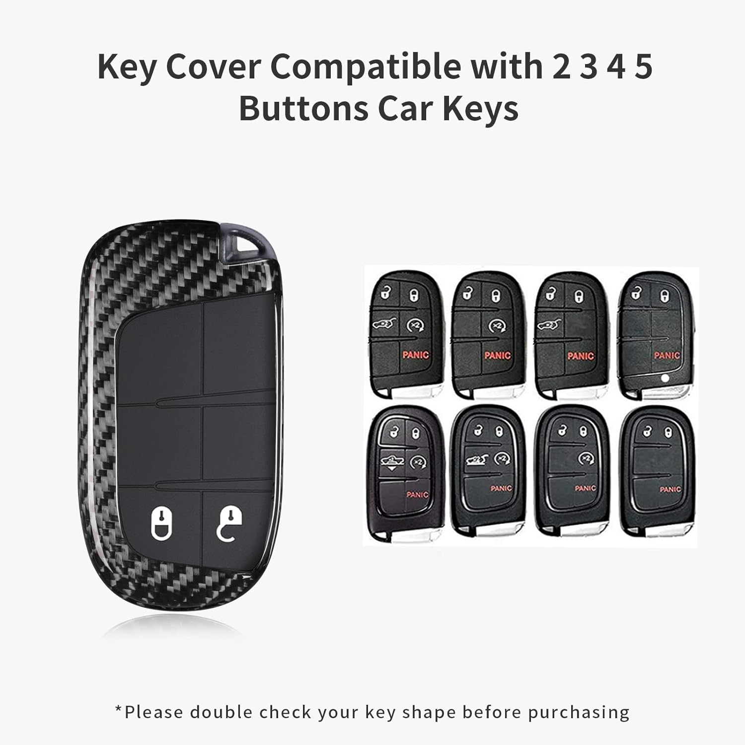T-carbon Real Glass Fiber Key Fob Cover Compatible with Jeep Cherokee Grand Cherokee Dodge RAM Durango Challenger Journey Dart Fiat Renegade Chrysler Smart Key 2009-2023, Silver Black